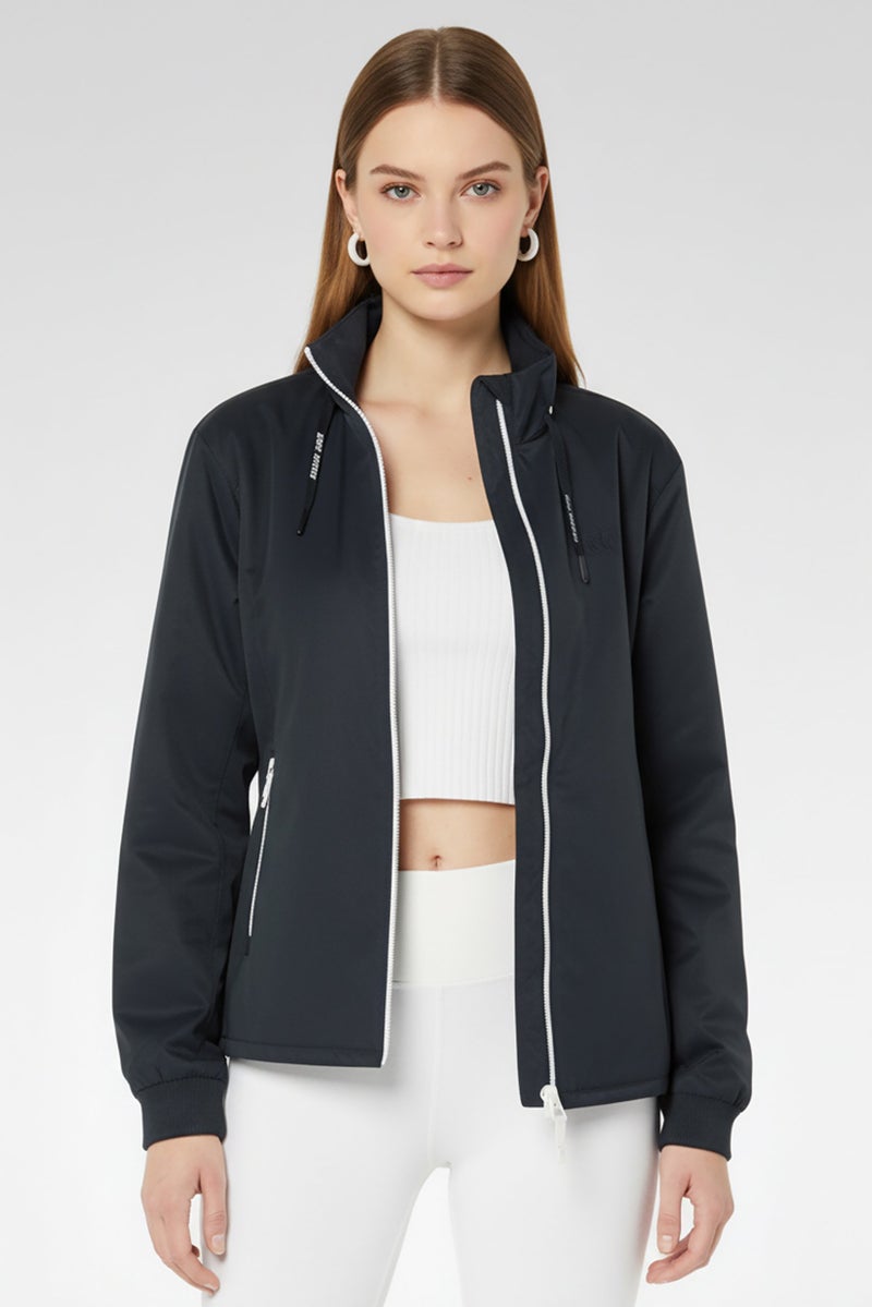 armani جاكيت باركا نسائي بشعار العلامة التجارية، أزرق داكن - Image 2